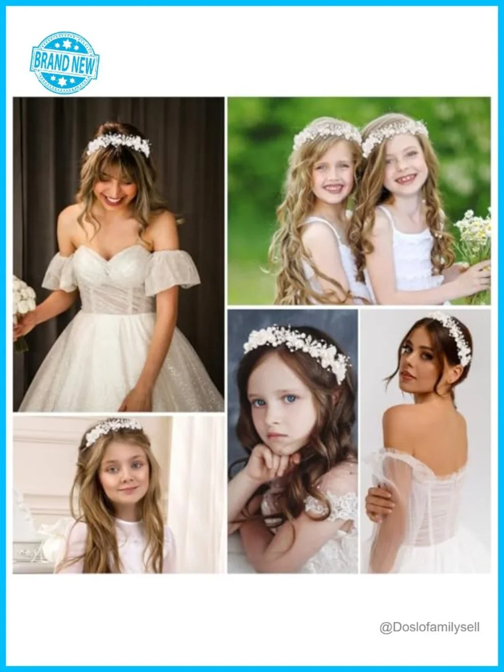 Crystal Pearl Flower Girl Headpiece Silver Princess Hair Accessories 2Pcs Set